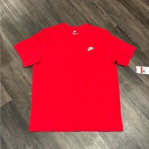 Nike Men’s Red Crew Neck Short Sleeve Tee with White Swoosh